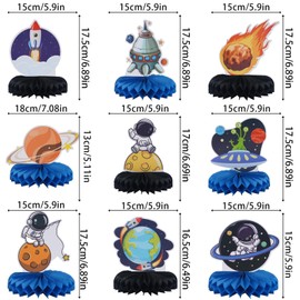 Zythrem Pack of 9 Astronaut Happy Birthday Table Decoration Honeycomb Centrepieces Birthday Table Decoration Birthday Honeycomb Table Decoration Paper for Boys Girls