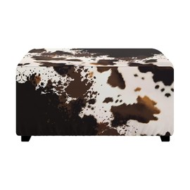 Eritanaer Cowhide Ottoman Slip Cover Rectangle Soft Comfy Cover for Ottoman Removable Sitting Pouf Chair Cover Living Room Stool Rest Cover Furniture Protection