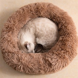 Gavenia Cat Beds for Indoor Cats Washable Donut Cat and Dog Bed,Soft Plush Pet Cushion,Waterproof Bottom Fluffy Dog and Cat Calming and Self Warming Bed for Sleep Improvement