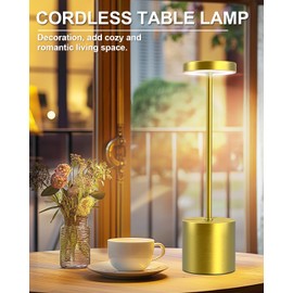 Cordless Table Lamps Rechargeable Set of 2, Portable LED Desk Lamp, 5000mAh Battery Powered Wireless Table Light - 3 Color Dimmable Lighting for Restaurant Dining Patio Outdoor Bedroom(Gold)
