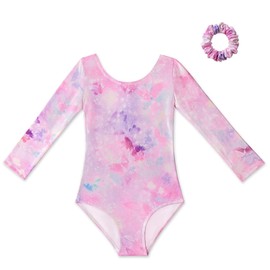 Cozozn Girls Gymnastics Leotards Outfits Sparkle Leotard Dancing Ballet Athletic for Little Kids Long Sleeve Cartoon Butterfly Pink, 6-7 Years