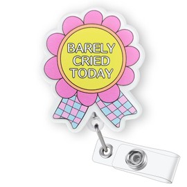Barely Cried Today Badge Reel Retractable, Funny Badge Reel for Nurse Nursing Student RN CNA LPN Medical Worker & Teacher, Cute Award Ribbon Badge Holder with Alligator Clip & 24” Durable Nylon Cord