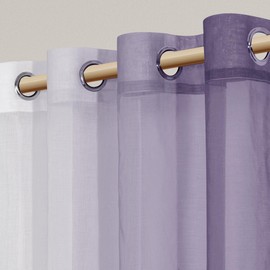 XWZO Curtains with Eyelets, Transparent Colour Gradient, Voile Curtains, Ombre Curtain for Bedroom and Living Room, 160 cm x 140 cm (H x W), Purple