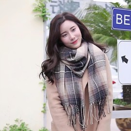 Wander Agio Women's Fashion Long Shawl Big Grid Winter Warm Lattice Large Scarf Winter Gradient Grey 16