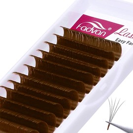 Self-Fanning Volume Eyelash Extensions, 0.07 mm, C Curl Colour Lashes, 8-14 mm, Mixed Tray, Easy Fan Lashes, Russian Volume Eyelash Extensions, Eyelash Extensions (8-14Mix-C, Brown-0.07)