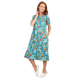 LA CERA Women's Cotton Sun Dresses A-Line with Scoop Neck, Short Sleeves, Side Pockets, Floral Patterns, Machine Wash