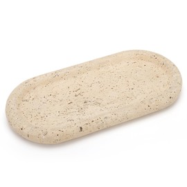 Travertine Tray Natural Stone Tray for Bathroom Countertop Soap Dish Oval Travertine Jewelry Dish - Elegant Organizer & Display Holder for Bathroom, Vanity, Décor-Luxury Spa9.8"X4.7"