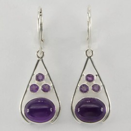 Amber America Purple AMETHYST Oval Earrings Genuine Natural 925 STERLING SILVER Leverback #12e