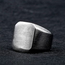 HIJONES Men's Square Signet Ring Stainless Steel Matt Brushed Wedding Band, Metal, Metal