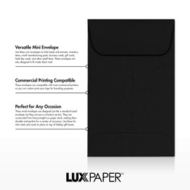 LUXPaper #1 Coin Envelopes in 80 lb. Midnight Black, Envelopes for Coin Collections, Garden Seeds, Stamps, and More, w/Moistenable Glue, 50 Pack, Envelope Size 2 1/4 x 3 1/2 (Black)