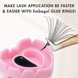 Embagol 100 PCS Glue Rings for Eyelash Extensions Disposable Lovely Heart Blossom Cups Makeup Plastic Nail Art Supplies - Pink