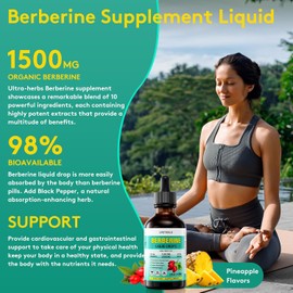 Berberine Liquid Drops - Organic Berberine Extract Drops Sup-plement with Turmeric, Bitter Melon, Ceylon Cinnamon - 98% Absorption