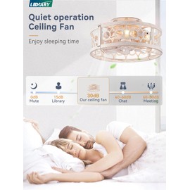 LEDIARY Caged Ceiling Fan with Light and Remote, 16in Small Low Profile Ceiling Fans with Lights, 6 Speed and Reversible Farmhouse Flush Mount Ceiling Fan for Bedroom, Kitchen, Living room