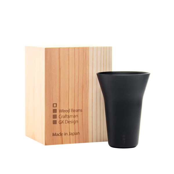 Wired Beans Lifetime Glass Wine Tumbler, Thin Black Mat, 5.3 fl oz (150 ml), Comes in a Japanese Cedar Box