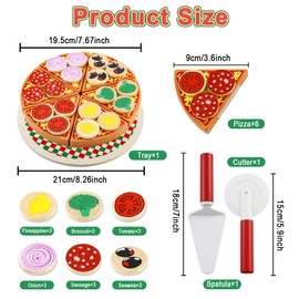 Feelhap Pizza Set Accessories Made of Wood, Pizza Children's Kitchen Wooden Toy Play Kitchen Accessories Wooden Pizza for Children, Play Kitchen Pizza Cutting Toy Educational Role Play Educational Toy