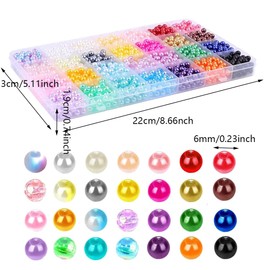 2000PCS 28 Colors 6mm Pearl Beads for Jewelry Making Round Pearl Beads with Hole for DIY Craft Bracelet Necklace Earrings Jewelry Making with Gradient Color Multicolored Loose Spacer Beads