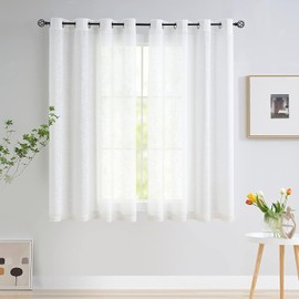Treatmentex - Cortinas semitransparentes blancas de 45 pulgadas de largo, cortinas de lino sintético para ventanas cortas, cortinas de privacidad para filtrar la luz, paneles de cortina para sótano