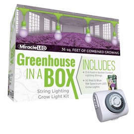 Miracle LED Greenhouse in a Box Grow Kit - Includes 4 Absolute Daylight Red & Blue Spectrum 100W Replacement Grow Light Bulbs & 1 4-Socket Corded Fixture with SproutMatic Grow Light Timer