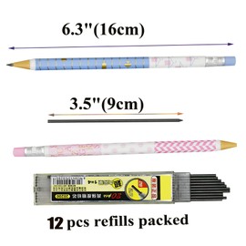 Lopenle 12 Pieces 2.0mm Mechanical Pencils 2B Hexagonal Pencil Polk Dots Pattern Pencil With 12 pcs Refills Sharpeners for Art Drawing Writing Sketching At School Office