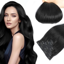 LieblichWelle Human Hair Extensions Clip in Hair Extensions Real Human Hair Jet Black 14 inch, 7pcs, 70g/Pack, Salon-Grade Quality, Easy Comfort Wear for Women (Jet Black, 14 inch)