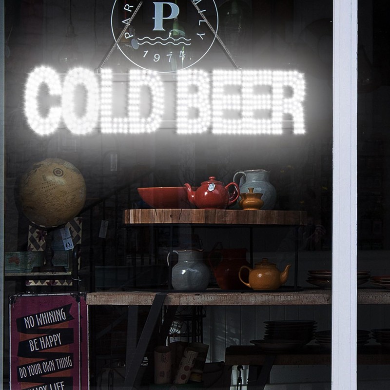 38"x10" Large LED White Cold Beer Sign for Business and