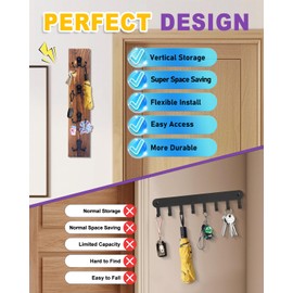 UCEC Vertical Key Holder Wall Mount with Hooks, Space-Saving Wooden Key Holder for Wall, Easy Install Home Organizer for Keys, Wallets, Pet Leashes – Perfect for Living Room Decor, Entry, Garage