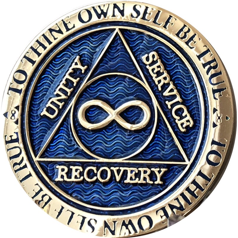 RecoveryChip Infinity Eternal AA Medallion Reflex Blue Gold Plated Alcoholics
