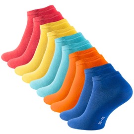 10 Pairs of COTTON-Essentials Trainer Socks Cotton Black White Grey Jeans Blue Pink Red Yellow Orange Colourful Size 35-50 Oeko-Tex Standard 100, 10 pairs of fun colours