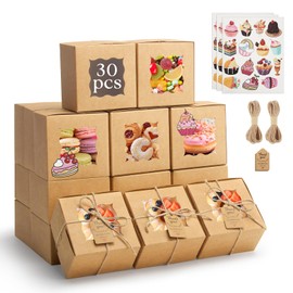 OAMCEG OAMCEG 30pcs Cookie Boxes with Window, 4x4x2.5 Inch Bakery Treat Boxes with Cake-Themed Stickers for Mini Cake, Pastry, Dessert, Chocolate, Strawberries, Party Favors (Brown)