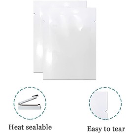 WACCOMT Pack 100PCS 6 x 9 cm (2.4 x 3.5 inch) White Mylar Foil Open Top Bags Vacuum Heat Sealable Foil Bag Food Storage Pouches for Sample Metallic Aluminum Foil Pouch Heat Seal