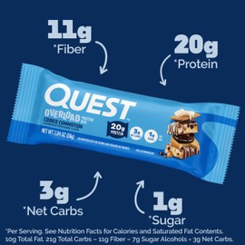 Quest Nutrition Overload Protein Bars, Cookie Commotion, 20g Protein, 1g Sugar, 3g Net Carbs, Gluten Free, 12 Count