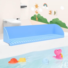 Aqqwxyq Bathtub Splash Guard for Tub, Silicone Water Splash Guard with Suction Cups,Toy Tray Caddy Holder Storage, Tub Play Shelf for Kids, Bathtub Side Suction Tray (Blue)