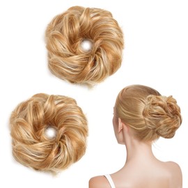 Bcxfbxd 2Pcs Messy Hair Bun Hair Pieces Wavy Curly Hair Bun with Elastic Band Scrunchies Stretchy Fluffy Chignon Fake Hair Bun for Women