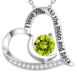 Christmas Birthday Gift for Women August Birthstone Peridot Necklace Mom Wife I Love You to the Moon and Back Sterling Silver Jewelry for Her