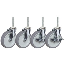 5" Caster Set of Four | 1/2-13x2-3/4 Threaded Stem Mount with Brakes