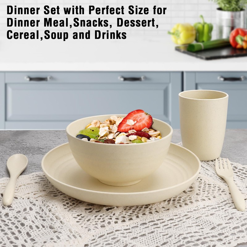 Shopwithgreen Wheat Straw Dinnerware Sets for 4, 20 PCS Unbreakable