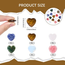 GORGECRAFT 1 Box 18Pcs 6 Styles Natural Heart Crystals 0.8" Indian Agate Opalite Cherry Quartz Glass Rose Quartz Tiger Eye Gemstones for Valentines Witchcraft Meditation Yoga Reiki Pocket Gifts