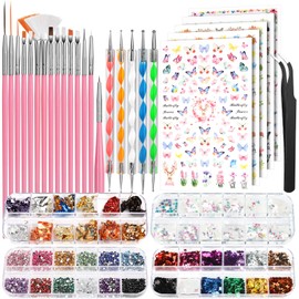 Fandamei FANDAMEI Nail Art Brushes Set, Nail Art Kit, Nail Design Kit, Nail Art Dotting Pens, Nail Stickers, Butterfly Nail Art Sequins, Nail Foils, Nail Art Flakes Iridescent, Rhinestones For Nails