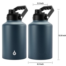BJPKPK One Gallon(128 oz) Insulated Water Bottle, Dishwasher Safe Stainless Steel Jug, BPA Free Jug with Ergonomic Handle & Anti-slip Bottom, Large Water Bottle, Navy Blue