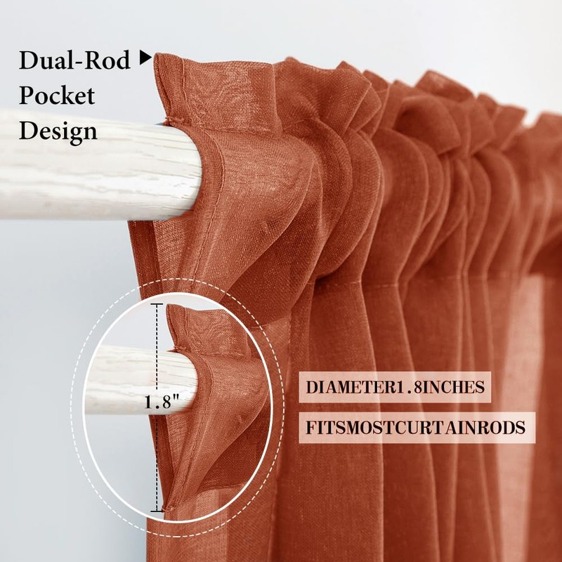 MIULEE Terracotta Sheer Valance Linen Textured Look Half Window Curtain,