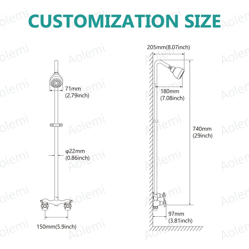 Aolemi Outdoor Shower Kit Fixtures – 2-Handle Exposed Shower Fixture