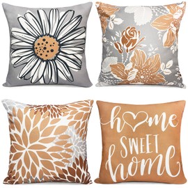 RYSMIYOU Decorative Throw Pillow Covers Set of 4 Coffee Pillow Covers 22x22 inch Fall Throw Pillow Cover Linen Square Pillowcases Cushion Cover,Boho Pillow Covers for Couch Sofa Farmhouse Home