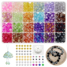 JULIMAIDONG 8mm Glass for Bracelets, 24 Colors Round Crystal Glass Bracelet Making Kit for Jewelry Making Kits Bead DIY Crafts with Spacer Charms Accessories (8MM, 24 Crackle Color)