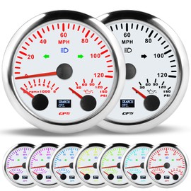 WATERWICH 3-in-1 Car Marine Meter 85mm Speedometer 120MPH + Tachometer 8000 RPM + Oil Pressure Gauge 150 PSI 7 Color for Truck Vehicle Marine Tractor Boat Triple Gauge Kit