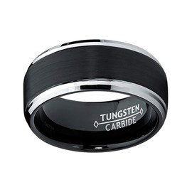 9MM Black Two Tone Tungsten Carbide Men's Brushed Wedding Band Ring, Comfort Fit Size 8