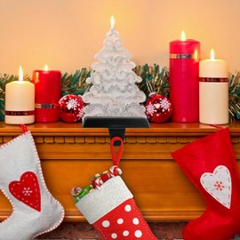 3pcs Black Christmas Stocking Holders for Mantle Stocking Hangers Mantle Christmas Stockings Hanging Hooks Non-Slip Heavy Metal Mantel Stockings Holder for Shelf Fireplace Stair Xmas Party Decor