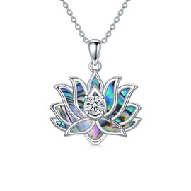 POTOPYY Lotus Necklace 925 Sterling Silver Abalone Lotus Flower Pendant Yoga Jewelry for Women with Zircon Birthday Chrismas Gifts for Mom Daughter Friends