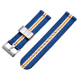 Kai Tian 20 mm Watch Strap Blue Tone Yellow Canvas Metal Holder Linen Fabric Quick Release Replacement Watch Strap for Men Women, Yellow/blue tone, Strap.