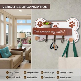 LAOKETON Dog Leash Hangers for Wall - Bone Shape Dog Themed Key Holder and Dog Stuff Storage Organizer, Cute Housewarming Gifts for Dog Owner & Lovers, 11.8'' x 5.9'' x 3.7'' (White Brown)