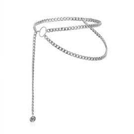 Salircon Silver Chain Belt for Women for Dresses M L XL Coin Metal Waist Belt Bling Body Chain (115cm/45in)